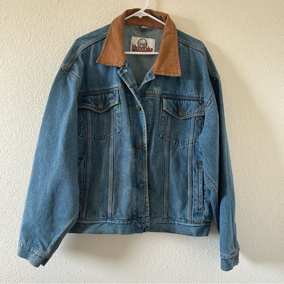 VTG WoodLake Men’s Chore Trucker Jacket XL Leather Denim Rodeo Cowboy Barn Work - Picture 1 of 16